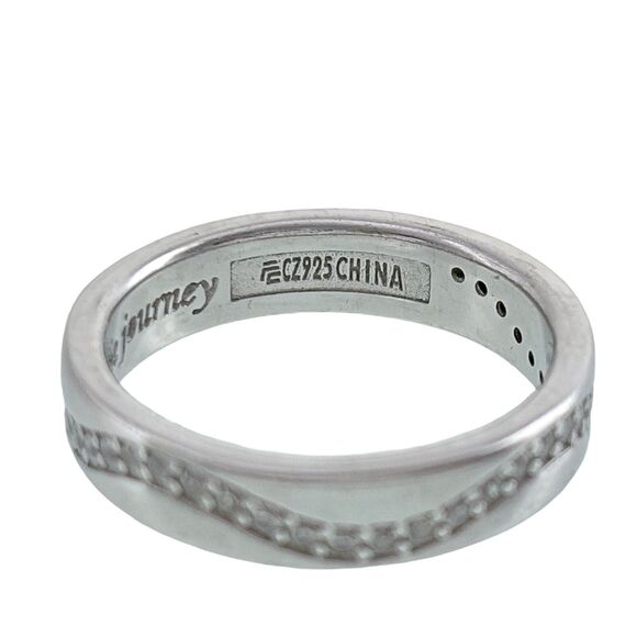 Sterling Silver 925 Wavy Cubic Zirconia "Enjoy The Journey" Ring Size 5.5 - Picture 2 of 5
